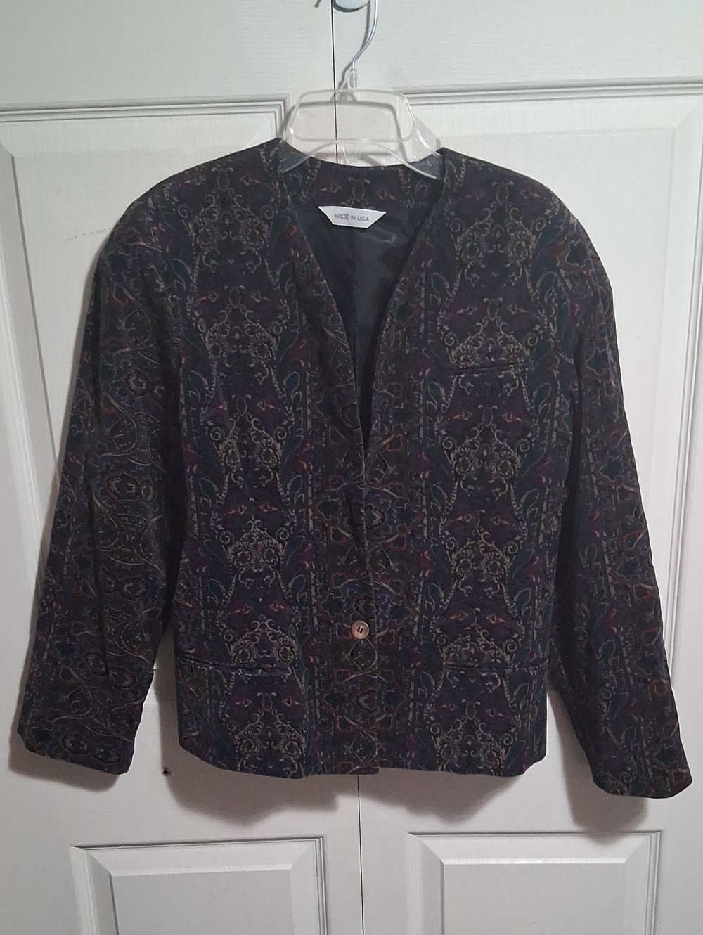 Vintage John Brooks Black Velvet Open Front Blazer - 8 - Multicolor